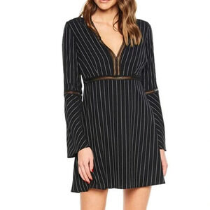 Bardot Pinstripe Bell Sleeve Dress Black 4 XS NWT Contemporary Whimsigoth Fall